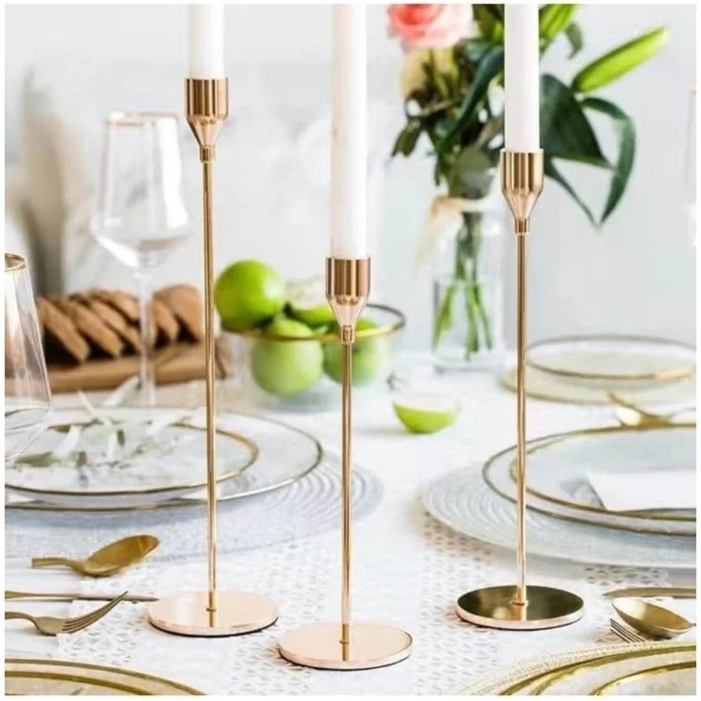 Set of 6 Metal Taper Candle Holders French Gold Vintage Modern Decorative NWT